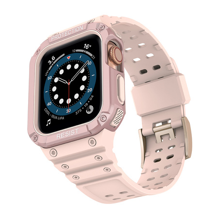 Protect Strap Band opaska z etui do Apple Watch 7 / 6 / 5 / 4 / 3 / 2 / SE (45 / 44 / 42mm) obudowa pancerny pokrowiec na zegarek różowy