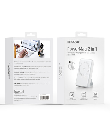 INNOSTYLE POWERMAG 2W1 SZYBKI POWERBANK INDUKCYJNY DO MAGSAFE 10000MAH STOJAK BIAŁY