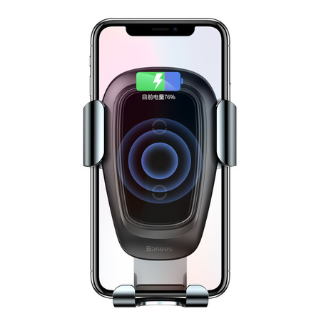 Baseus Metal Gravity Wireless Charger metalowy uchwyt samochodowy na kratkę wentylacyjną bezprzewodowa ładowarka Qi czarny (WXYL-B0A)