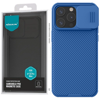 Pancerne etui Nillkin CamShield Pro Magnetic Case do iPhone 15 Pro Max z osłoną na aparat - niebieskie