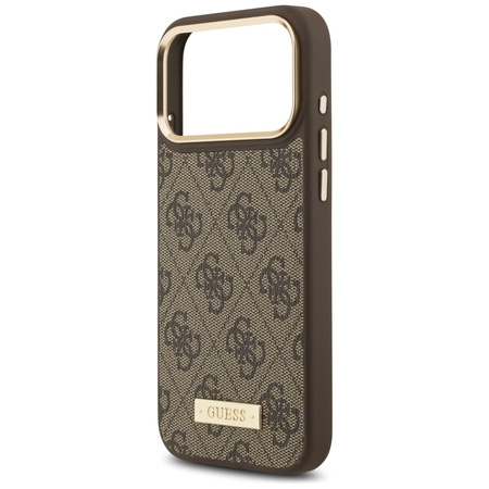 Etui Guess 4G Logo Plate MagSafe do iPhone 17 Pro Max brązowy
