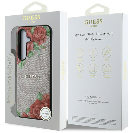 GUESS ETUI LEATHER 4G FLOWERS PRINT DO SAMSUNG GALAXY S25 DO MAGSAFE WYSOKA