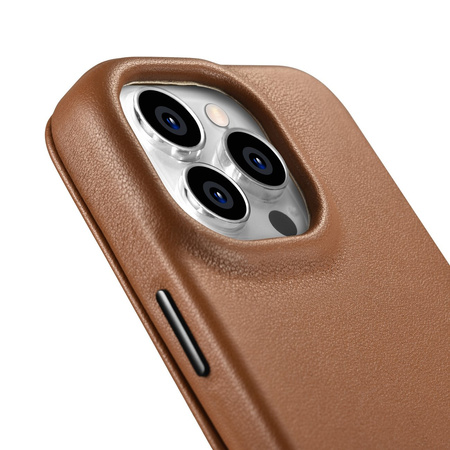 iCarer CE Premium Leather Folio Case skórzane etui iPhone 14 Pro z klapką magnetyczne MagSafe brązowy (WMI14220714-BN)