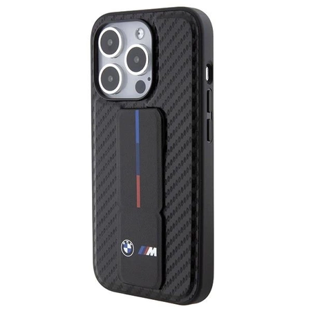 Etui BMW Grip Stand Smooth & Carbon na iPhone 15 Pro - czarne