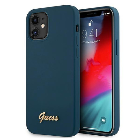 Guess GUHCP12SLSLMGBL iPhone 12 mini 5,4" niebieski/blue hardcase Metal Logo Script