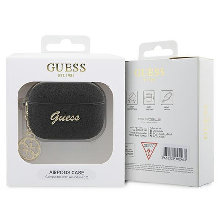 Etui Guess GUAP2GLGSHK na AirPods Pro 2 cover - czarne Glitter Flake 4G Charm