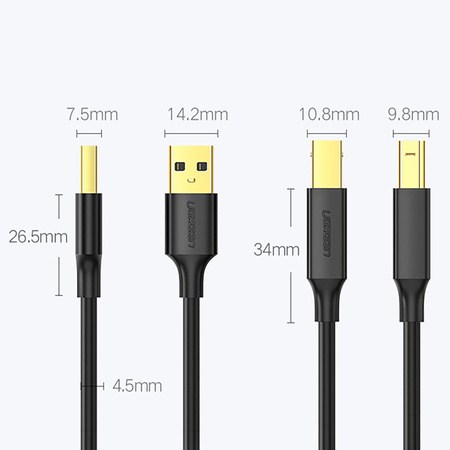 Ugreen kabel przewód USB - USB Typ B (kabel do drukarki) 3m czarny (10351)