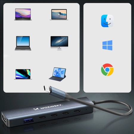 WOZINSKY HUB USB-C 6 W 1 WIELOFUNKCYJNY DO LAPTOPA TELEFONU ALUMINIOWY