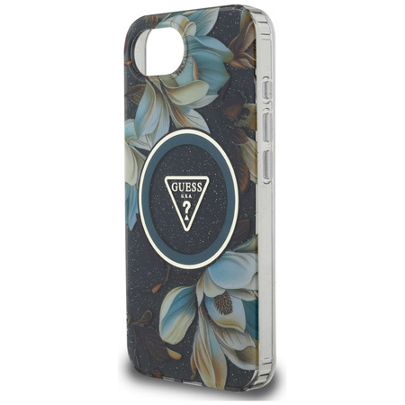 GUESS ETUI POKROWIEC TPU DO IPHONE 16E DO MAGSAFE IML METAL GLITTER FLOWERS