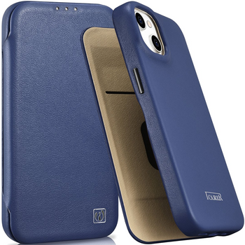 iCarer CE Premium Leather Folio Case skórzane etui iPhone 14 Plus z klapką magnetyczne MagSafe niebieski (WMI14220715-BU)