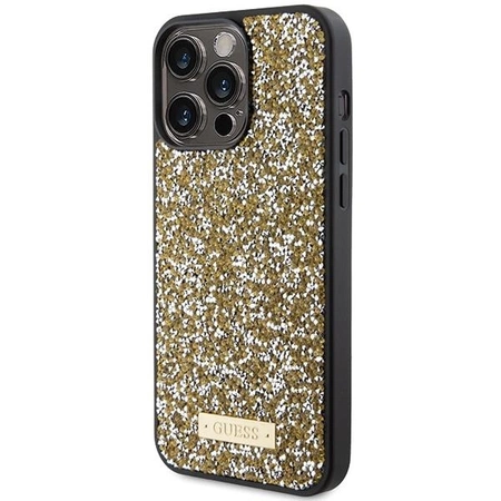 Etui Guess Rhinestone Metal Logo na iPhone 15 Pro Max - żółte