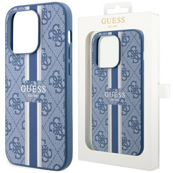 Etui Guess GUHMP14LP4RPSB na iPhone 14 Pro - niebieskie 4G Printed Stripes MagSafe