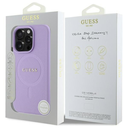GUESS ETUI HARDCASE DO IPHONE 16 PRO MAX 6.9 DO MAGSAFE SAFFIANO FIOLETOWE