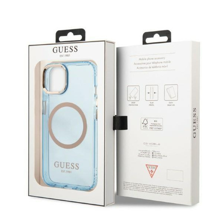 Guess GUHMP13MHTCMB iPhone 13 6,1" niebieski/blue hard case Gold Outline Translucent MagSafe