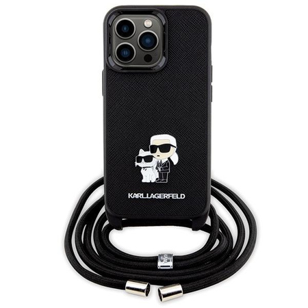 Etui Karl Lagerfeld KLHCP13LSAKCPSK na iPhone 13 Pro / 13 hardcase - czarne Crossbody Saffiano Metal Pin Karl&Choupette