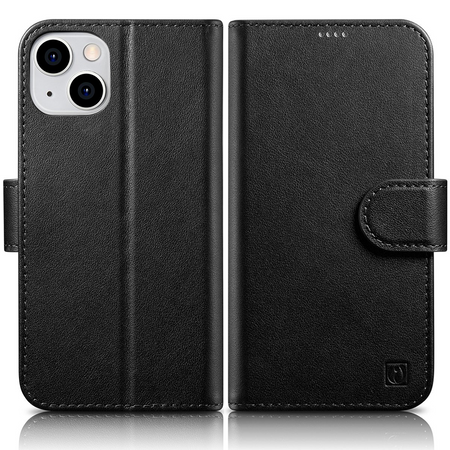 iCarer Oil Wax Wallet Case 2in1 etui iPhone 14 Plus skórzany pokrowiec z klapką Anti-RFID czarny (WMI14220723-BK)