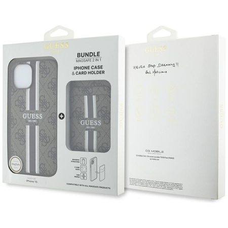 Etui Guess 4G Stripes z portfelem Magsafe do iPhone 15 brązowy
