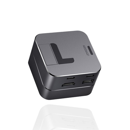 Joyroom podstawka wielofunkcyjny HUB USB Typ C - USB 3.0 / RJ45 / HDMI / USB Typ C / Thunderbolt do MacBook Pro szary (S-H121 Gray)