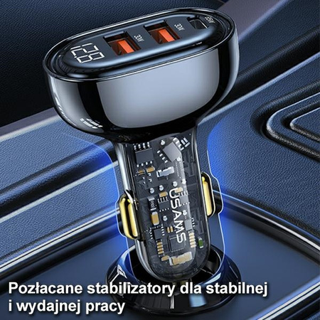 USAMS ŁADOWARKA 2XUSB 1XUSB-C DO SAMOCHODU SZYBKIE ŁADOWANIE 125W CC158CC01