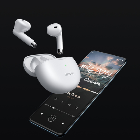 MCDODO SŁUCHAWKI BEZPRZEWODOWE DOUSZNE BLUETOOTH 5 Z MIKROFONEM ETUI BIAŁE