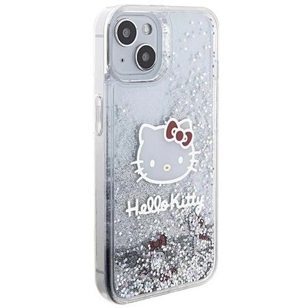 Etui Hello Kitty Liquid Glitter Charms Kitty Head na iPhone 15 - srebrne