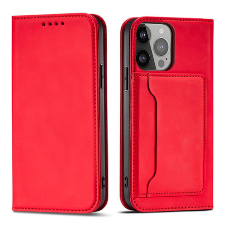 Magnet Card Case etui do iPhone 13 Pro Max pokrowiec portfel na karty kartę podstawka czerwony