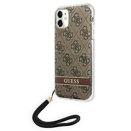 Etui Guess GUOHCN61H4STW na iPhone 11 - brązowe 4G Print Strap