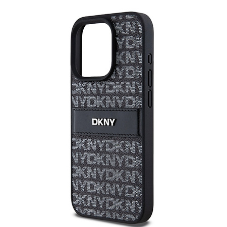 DKNY POKROWIEC HARDCASE DO IPHONE 15 PRO 6.1 LEATHER MONO STRIPE METAL LOGO