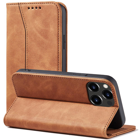 Magnet Fancy Case etui do iPhone 13 Pro pokrowiec portfel na karty kartę podstawka brązowy