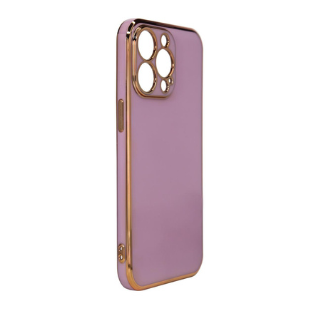 Lighting Color Case etui do iPhone 13 Pro żelowy pokrowiec ze złotą ramką fioletowy