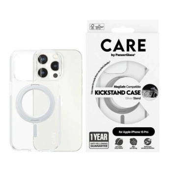 Etui CARE by PanzerGlass Kickstand Case MagSafe na iPhone 15 Pro - srebrne