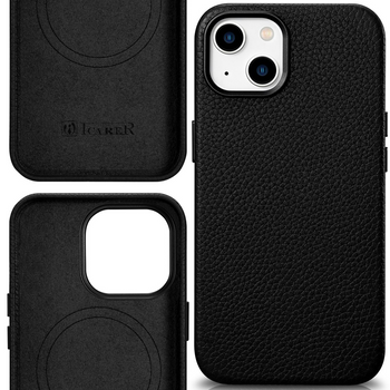 iCarer Litchi Premium Leather Case skórzane etui iPhone 14 Plus magnetyczne z MagSafe czarny (WMI14220711-BK)