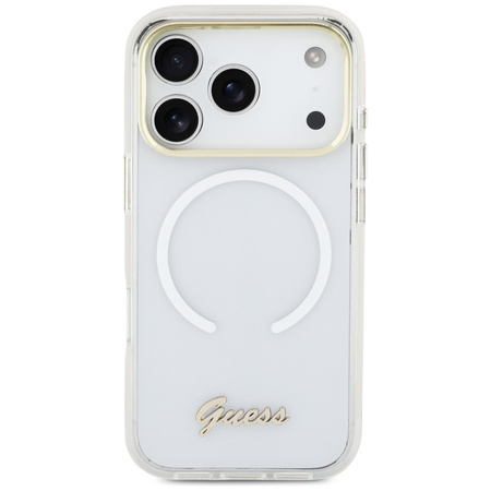 Etui Guess IML Gradient Script Metal MagSafe do iPhone 17 Pro biały