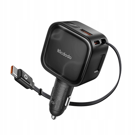 MCDODO SZYBKA ŁADOWARKA SAMOCHODOWA 3X USB USB-C 130W LED KABEL ZWIJANY 1M