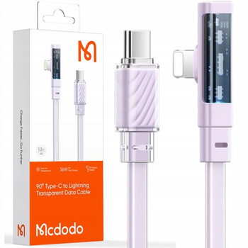 MCDODO KABEL KĄTOWY USB-C LIGHTNING PŁASKI 36W DO IPHONE 13 14 FIOLETOWY 1M