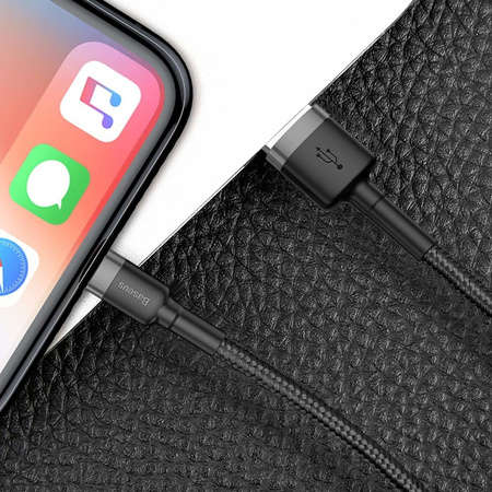 Baseus Cafule Cable wytrzymały nylonowy kabel przewód USB / Lightning QC3.0 2.4A 0,5M czarno-szary (CALKLF-AG1)