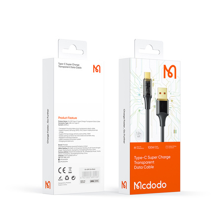 MCDODO KABEL USB-C SZYBKIE ŁADOWANIE DO SAMSUNG XIAOMI USB TYP C 6A 100W 1M