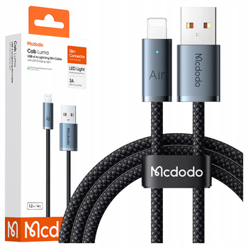 MCDODO KABEL USB-A LIGHTNING SZYBKIE ŁADOWANIE DO TELEFONU 3A LED CZARNY 1M