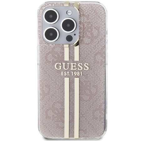 Etui Guess IML 4G Gold Stripe na iPhone 14 Pro Max - różowe