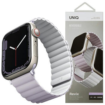 UNIQ pasek Revix Apple Watch Series 4/5/6/7/8/SE/SE2 38/40/41mm. Reversible Magnetic lilak-biały/lilac-white