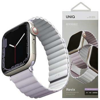 UNIQ pasek Revix Apple Watch Series 4/5/6/7/8/SE/SE2/Ultra 42/44/45mm. Reversible Magnetic lilak-biały/lilac-white