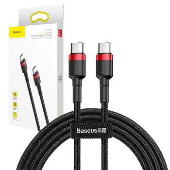 Baseus Cafule Cable wytrzymały nylonowy kabel przewód USB-C PD / USB-C PD PD2.0 60W 20V 3A QC3.0 2M czarno-czerwony (CATKLF-H91)