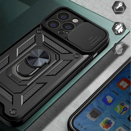 HURTEL HYBRID ARMOR CAMSHIELD ETUI DO IPHONE 14 PRO MAX Z OCHRANĄ NA APARAT