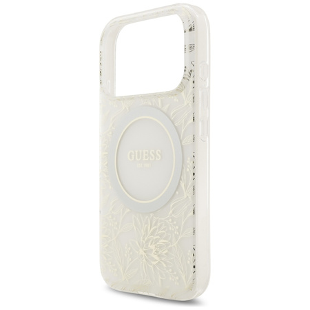 Etui Guess IML Flowers Electro Pearl Strap MagSafe do iPhone 17 Pro biały