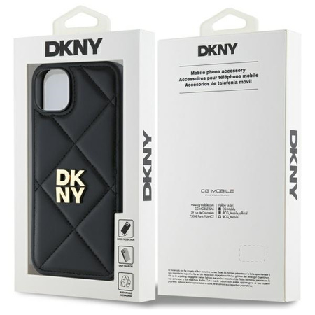 DKNY ETUI DO IPHONE 15 PLUS 6.7 QUILTED STACK LOGO WERSJA CZARNA POKROWIEC