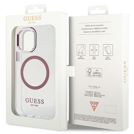 Etui Guess GUHMP12MHTRMP na iPhone 12 / iPhone 12 Pro - różowe Metal Outline Magsafe