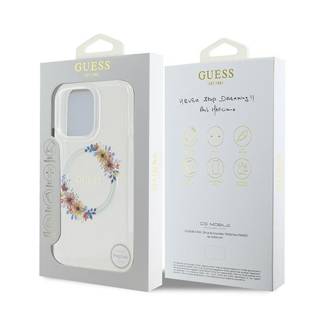 GUESS ETUI DO IPHONE 16 PRO 6.3 HARDCASE Z MAGNETYCZNYM WIEŃCEM KWIATÓW