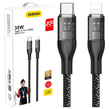 Kabel do szybkiego ładowania 30W 1m USB-C - Lightning Dudao L22 - szary