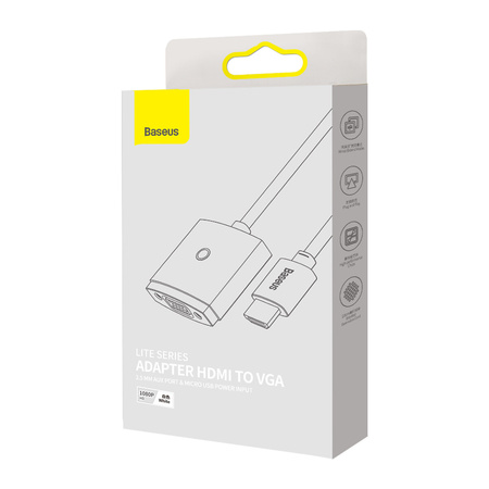 Baseus Lite Series przejściówka adapter HDMI do VGA + mini jack 3,5mm / zasilanie micro USB biały (WKQX010102)