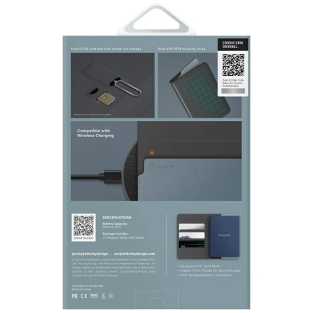 Etui na paszport UNIQ Belmont z Apple    Find My blokada RFID szaro niebieski